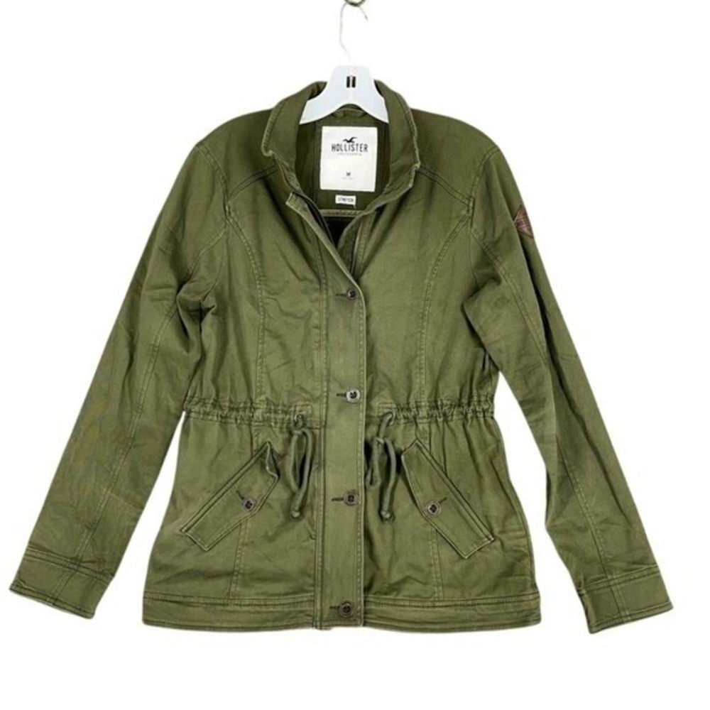 Hollister Utility Jacket Womens M Olive Green Drawstring Waist Button Front